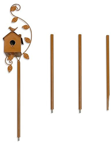 Birdhouse Garden Stakes,Retro Metal Iron House with Pole,Garden Decoration Stakes for Outdoor Yard Art Courtyard Backyard Patio,Adjustable Length
