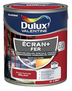 Dulux Valentine Peinture Ecran+ Fer Intérieur/Extérieur - Haute résistance aux intempéries, aux UV, chocs et rayures - Rouge Agricole 2 L