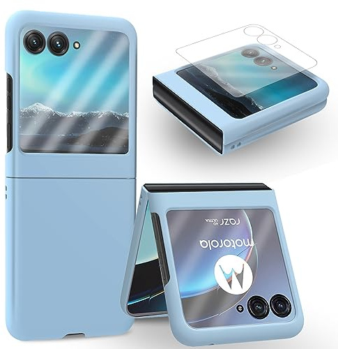 MOJIA Hülle für Motorola Moto razr 50, Ultradünn und Seidiges Hautgefühl Handyhülle, Anti Tropfen und Anti Kratz Schutzhülle, Mit gehärtetem Glas Schutzfolie. Hellblau