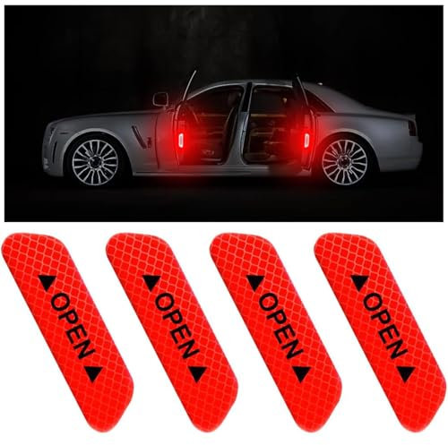 4 PCS Reflective Car Door Warning Stickers, Night Visibility Anti-Collision Protective Strip, Universal for Car, Truck, SUV, Van - Red