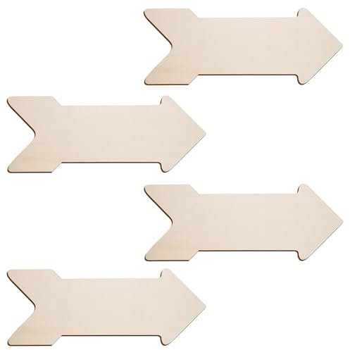 4 Stück Holzpfeilform Ausschnitte unlackierter Pfeil Holzschild 40x15x0,5cm Blanko Holzschild zum Aufhängen für DIY Handwerk Zuhause Schild Dekoration Ornament