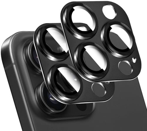 LucBuy 2 Stück Metall Kameraschutz für iPhone 12 Pro Max, 3D Textur Aluminium Abdeckung Telefondekoration, Kratzfeste Vollständige Abdeckung der Kamerarückseite aus Titan