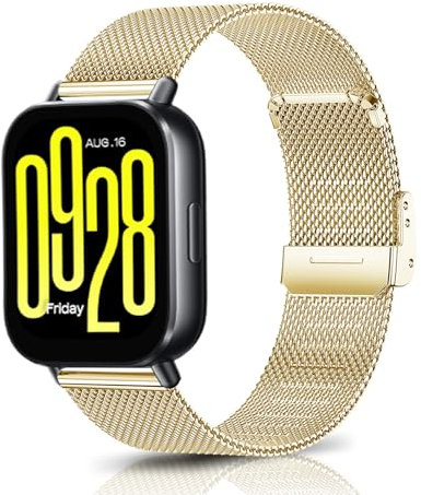 KoGiio 22 mm Armband für Xiaomi Redmi Watch 5 Lite/Redmi Watch 5 Active, Ersatzarmband aus Edelstahl, gold, 22mm, Klassisch