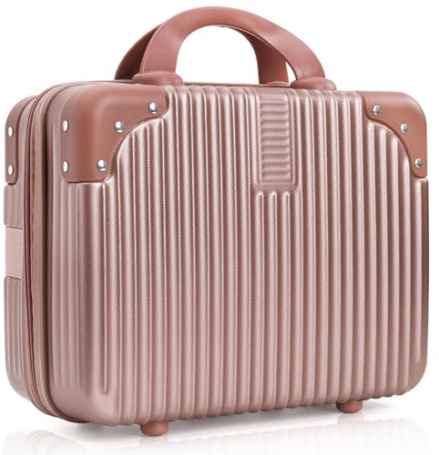 Acshio Rose Gold 12 Inch Portable Travel Hand Luggage with Elastic Band, Mini ABS Carrying Makeup Case Suitcase Train Cosmetic Bag for Travel, Camping, Business Trip