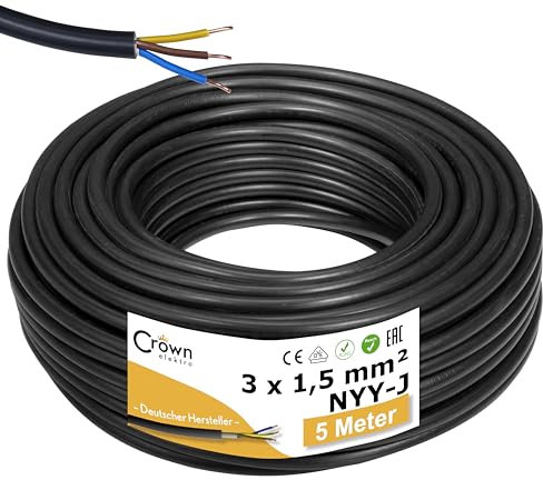 NYY-J 3x1,5mm² 5m Erdkabel Länge am Stück | Elektrokabel Ring für Verlegung im Erdreich & Außenbereich | Kupfer Eindrähtig DIN VDE 0276 Teil 603/627 | Deutsche Markenhersteller