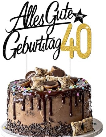 Torten Deko 40 Geburtstag – Glitzernder Cake Topper für Frauen & Männer (40)