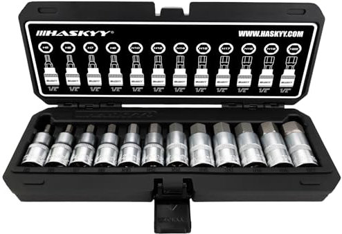 HASKYY Set di chiavi a bussola esagonali, 5-22 mm, 1/2, 12 pezzi, esagonali, in pratica scatola di plastica