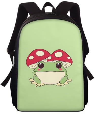 Showudesigns Mushroom Frog Kids School Bags for Girls Age 9-10 School Backpack Primary Secondary Bookbag for School 15inch Laptop Backpacks Large Capacity Schoolbags Travel Rucksack