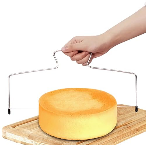 SSKHE 33cm Stainless Steel Cake Cutter,Happy Cake Cutter with Height-Adjustable Saw Wire,Cutting Wire Leveller for Cutting The Bread and Toast.