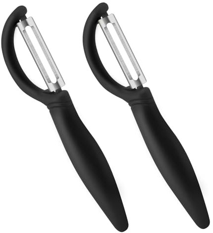 AUAUY 2pz Pelapatate Universale, Pela Verdure, Sbucciatore Manuale, Pelapatate Girevole, Lame Affilate in Acciaio Inossidabile, Sbucciatore Impugnatura Ergonomica per Frutta e Verdura(Nero)