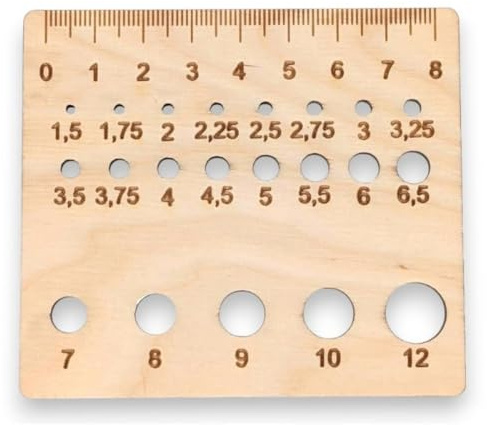 Premium Stricknadellehre und Lineal aus Holz, genaues metrisches Nadelmaß, quadratisch, 21 metrische Größen (1,5 mm bis 12 mm)