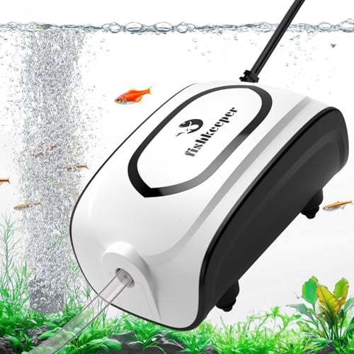 fishkeeper Quiet Aquarium Air Pump, 3W 5W Dual Outlet, Adjustable Bubbler