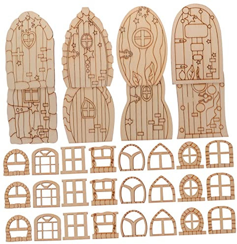 GARIOUANS 64stücke Holztür Für Feenhaus Miniatur- Unbemalt Mini-feenhaustür Aus Holz Leere Minitür Für Fee Haus Tür Deko Spielzeug Für Vorstellungskraft