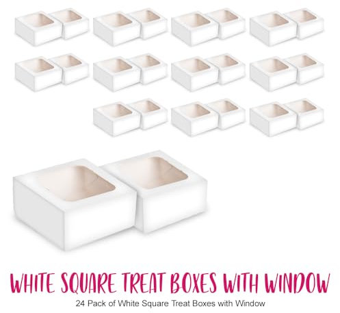 Anniversary House 24 pack of Treat Cake Boxes White, Cookie, Tray Bake, Cake and Brownie Box, Sturdy Strong and Thick Card, Easy Pop-Up Assembly, each box is 7.5 x 16 x 16 CM, J152AMZ