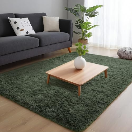 LOMUG Flauschiger Hochflor Teppich, Waschbarer Teppich 120x160 Für Wohnzimmer, Anti-Rutsch, Extra Große Teppiche Für Schlafzimmer, Weich, Matte Teppiche Für Kinderzimmer (Dunkelgrün)