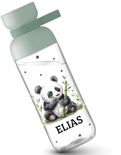 Kinder Trinkflasche Mepal Flasche - Schulkind Geschenk süßer Panda Bär mit Name personalisiert I Panda Geschenk Pandabären I Pandageschenke Einschulung - 500 ml - Sage Grün - pandabär