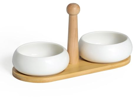 Médard de Noblat - Set de 2 coupelles apéritives en céramique avec - D10 cm - Tapas - Coupelle : Porcelaine. Plateau : Bambou - Vendue à l' unité - Blanc