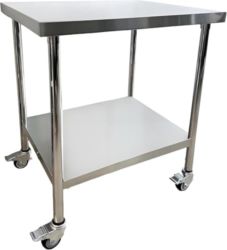 AMDBRAIL Edelstahl Küche Arbeitstisch Tisch 76x60x85cm ，2 Ebenen, mit Rollen, für Lebensmittelzubereitung Küche & Ablagefläche Multifunktionale Gastro Zubereitungstisch Grilltisch