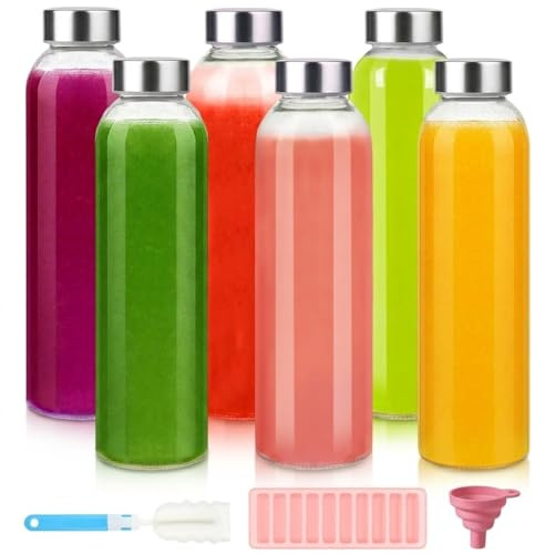 Glass Juice Bottle with Airtight Lid, 500ml Glass Water Bottles for Juicing | Juice bottles for Juicing, Smoothies, Infused Water, Beverage Storage,with Stainless Steel Airtight Cap for Refrigerator