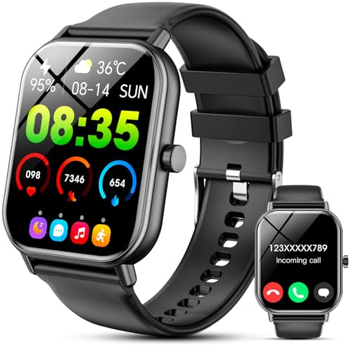 Smart Watch for Men Women, Answer/Make Calls, 1.85''HD Smartwatch with Pedometer 24/7 Heart Rate SpO2 Sleep Monitor, 100+ Sports Fitness Watch, IP67 Waterproof Activity Tracker for Android iOS （Black）