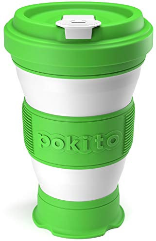 pokito Pop Up/Collapsible/Reusable/Eco-Friendly/Folding 3-Sizes-in-1 Travel Cup/Mug with Leak-Proof Lid for Hot and Cold Drinks (Fits in Pocket or Bag; Great Gift for Coffee or Tea Lovers), Lime