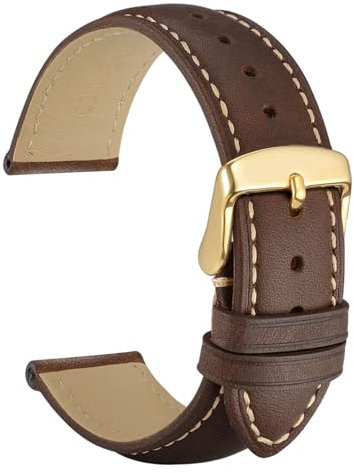 WOCCI 22mm Vintage Leder Uhrenarmband für Herren und Damen, Schließe Gold (Dunkelbraun mit Beige Nähten)