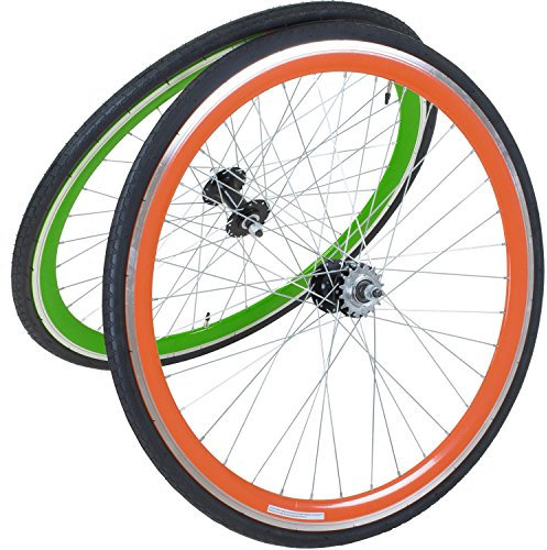 Galano Fixie Laufradsatz 700c Singlespeed Fixed Gear Laufräder Flip Flop Blade (grün/orange)