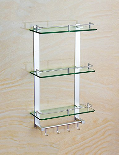 Baldas de baño Espacio De Aluminio De Tres Láminas De Cristal Estante con Barra De Almacenamiento Estante Estante De Cristal Baño Colgante Hardware Garantizar la Calidad (Tamaño : 35cm)