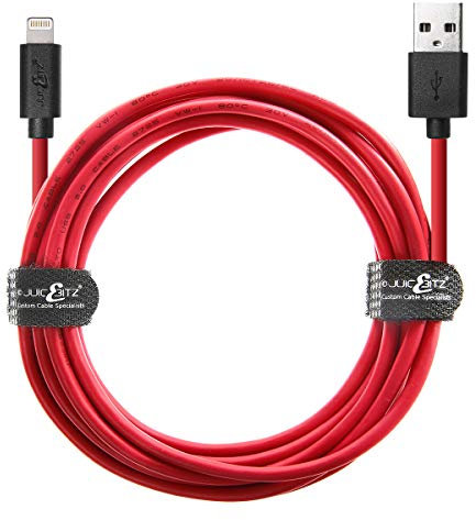 JuicEBitz 2m/6ft USB Charger Cable Data Sync Wire Compatible with iPhone 13 Pro Max 12 11 SE (2020) XR XS X 8 7 Plus 6S, iPad Pro, Air 2, Mini + iPod (Red)