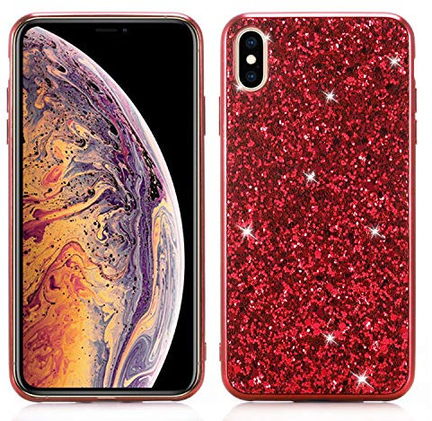 Xifanzi Brillantini in Silicone Custodia Morbidoper iPhone XR (6.1), Backcover Sottile Glitter Bumper Shockproof Coperture Bumper Gel Soft TPU Bling Diamanti per iPhone XR (6.1),Rosso