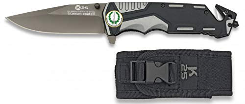 K25-19654GR1011 Messer grau/schwarz K25 Sicherheit H:9.4 Werkzeug für Jagd, Angeln, Camping, Outdoor, Survival und Bushcraft + Flaschenhalter