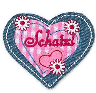 Kleiber Bügelbild Applikation zum Aufbügeln Herz Trachten Oktoberfest Schatzl 6,5 cm x 5,5 cm