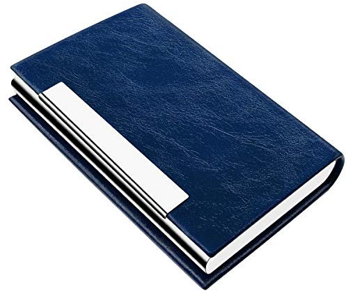 Porte-cartes de visite, étui de luxe en cuir PU et acier inoxydable, étui pour cartes de visite, portefeuille, carte d?identité, pour homme et femme. V-blue