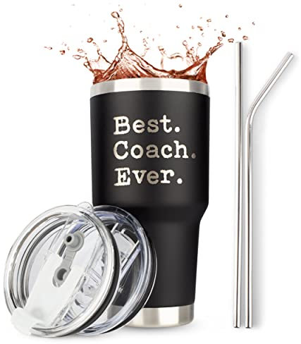 Coach Gifts | Best Coach Ever | 30oz Stainless Steel Travel Tumbler/Mug for Coffee and All Drinks | Basketball Gift for Best Coaches of Soccer Baseball Football Hockey Globodyne Tumblers (30 Ounce)