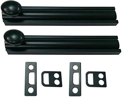 QCAA Solid Brass Surface Bolt 4, Matte Black, Made in Taiwan, 2 Pack