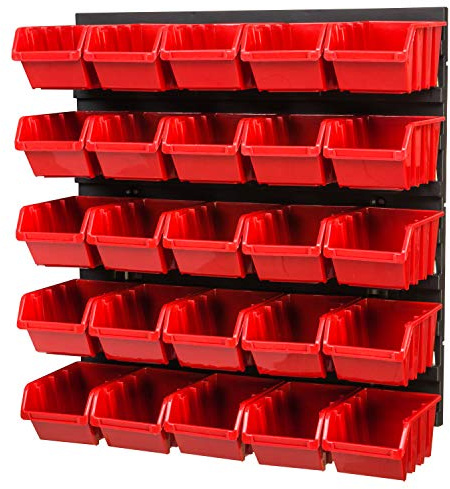 PAFEN Lagersystem 386 x 390 mm Stapelboxen Wandregal Box Sichtlagerkästen Schüttenregal 25 Boxen aus Polypropylen (PP) - Rot