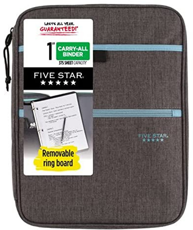 Five Star-Reißverschlussordner, 1-Zoll-3-Ring-Ordner, Tragetasche mit Innentaschen und Trennwänden, 375 Blatt Gesamtkapazität, Heathered Grey/Mint (29092BH0)