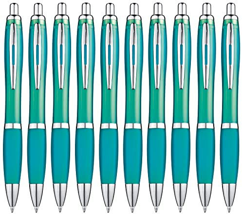 Libetui 10er Pack ergonomische Kugelschreiber rutschfeste Griffzone Großraumine blauschreibend 10 Kulis für Büro Haushalt Praxis Schule Gehäuse Türkis