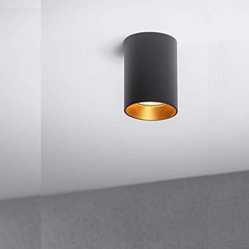 CGC Lighting Ceiling Spot Light Round Cylinder Surface Mount Ceiling Downlight High Hotel Style Spot Down Light Copper Reflector (Black)