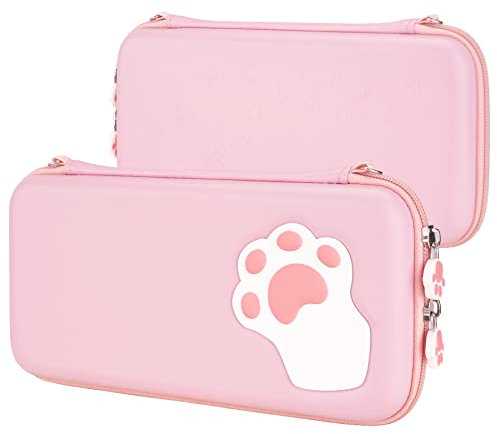 eXtremeRate Tasche für Nintendo Switch Lite,Harte Tasche Tragetasche Hülle Case Schutzhülle,weiches Velet Futter Tasche mit Thumb Griffe&Speicherplatz für Switch Lite und 10 Spiele(Katzenpfoten)