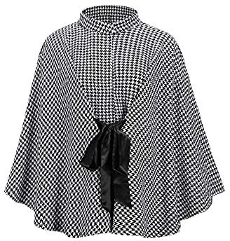 GUOCU Damen Poncho Faux Wollmantel Winter Vintage Warme Cape Wrap Peacoat mit Kapuze Mäntel Jacke Lockeres Umhangoberteil Hahnentrittmantel Gitter Einheitsgröße