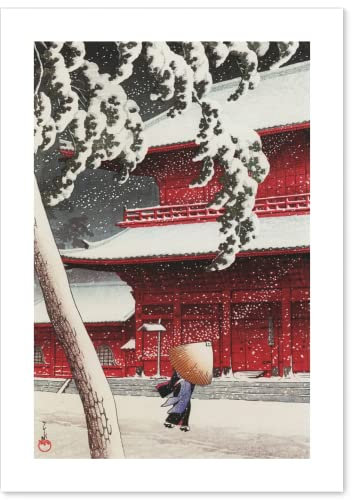 Poster Japanisches Gemälde Hasui Kawase Zojo Temple in Snow Shiba, 41 x 60 cm (A2), Druck auf einem dicken Blatt Papier, Malerei, Wandkunst