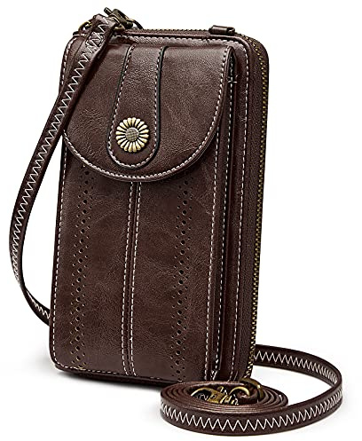 S-ZONE Damen Handy Umhängetasche PU Leder RFID Blockierung Vintage Handytasche mit Geldbörse zum Umhängen mit Kartenfächer Verstellbar Abnehmbar Schultergurt für Handy unter 6,7
