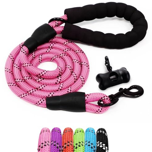 FurDreams Guinzaglio per Cani - 152 cm, Rosa I con Morbido Manico Imbottito e Filettatura Altamente Riflettente I Collari per Cani Taglia Grande, Taglia Media, e di Piccola Taglia