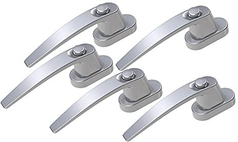 BASI | Fenstergriff 5er Set | verriegelbar mit Druckknopf | in Aluminium Silber | Hochwertige Optik | Dreh Kipp Funktion | moderner Fensterbeschlag | Kindersicherung | 5 Stück