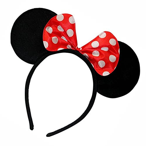 3HA HAHAHA Mouse Ears Headband Adult Minnie Black With Red And White Dot Spotted Bow Fancy Dress Ladies Kids Girls Head Band Costume Party Decoration Gifts Accessories (Pack Of 1)
