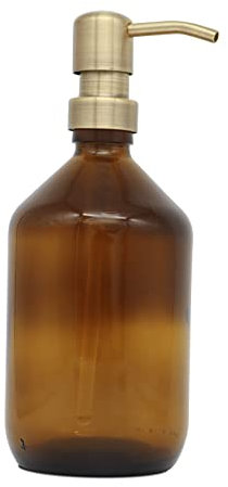 A Good Smile DIY Glas Seifenspender Edelstahlspender 500ml mit Aufkleber zum selbst gestalten Braun/Gold