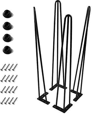 Ironalita 28 Inch Hairpin Legs for Furniture set of 4, Heavy Duty 3 Rod Metal Table Legs with 3/8 Black Solid Iron, DIY hair Pin Legs for Desk, Dining Table, Counter Table, Kitchen Table, Plant Stand