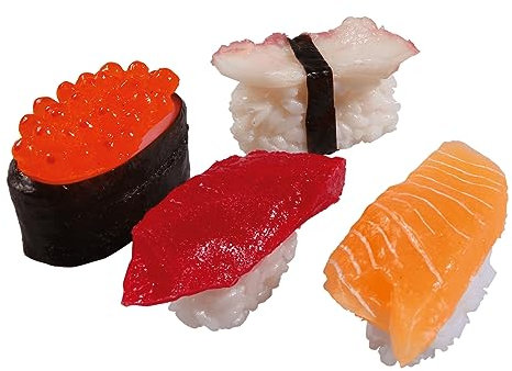 Deko-Sushi-Set 4 Stück rot/orange Dekorationsbedarf Naturgetreue Lebensmittel Attrappe - Künstliches Sushi-Set- Food Dummy Plastikessen - Dekoration