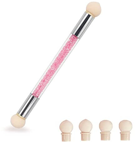 Jagowa Nail Art Sponge Brush with 4 Replacement Heads, Dual Ended Sponge Applicator Pen Acrylic Nail Accessories for DIY Nails Art (Pink)